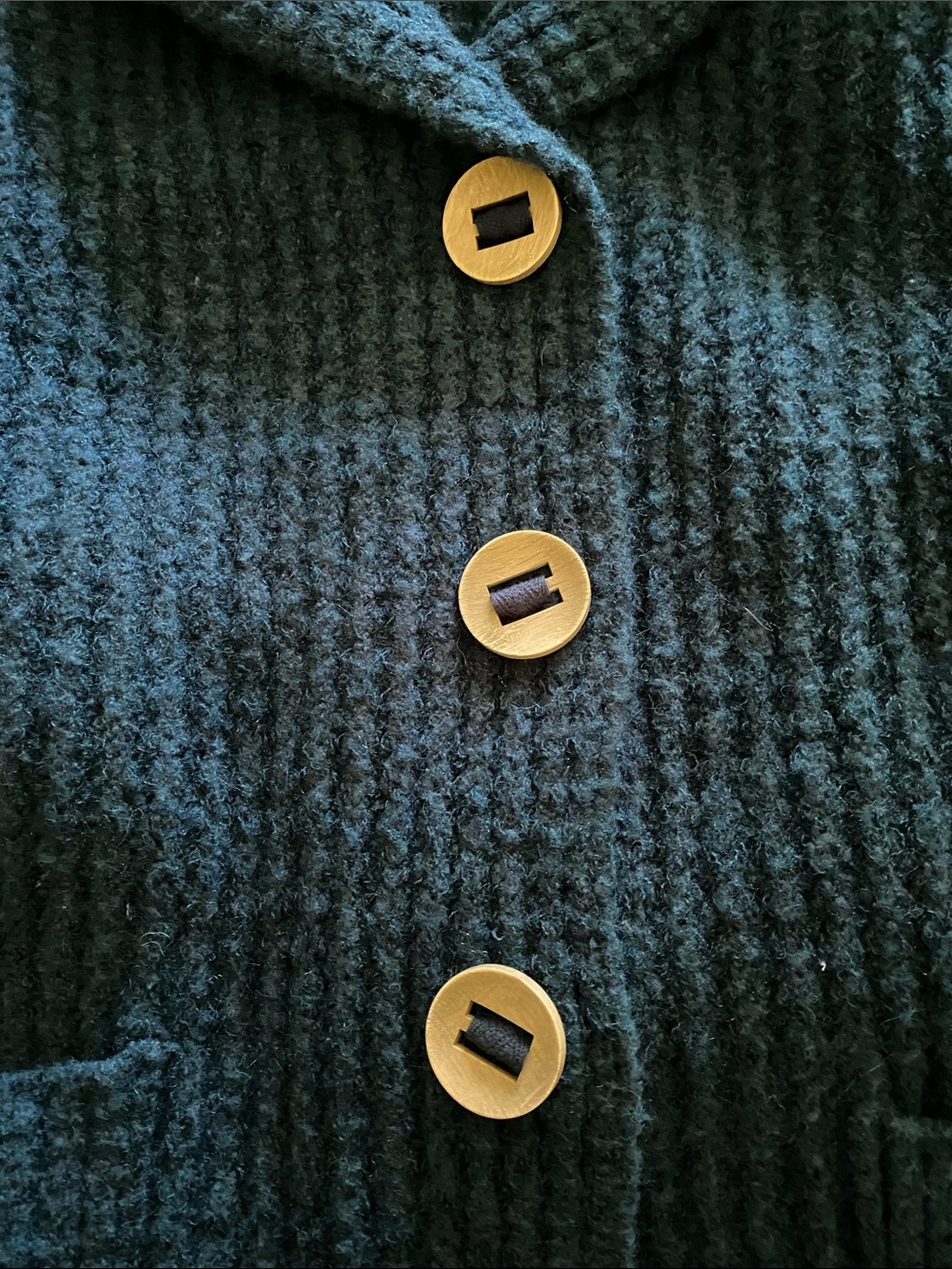 Free People Knit Belted Cardigan Coat Teal / Forest Green wood buttons Medium - Picture 9 of 16